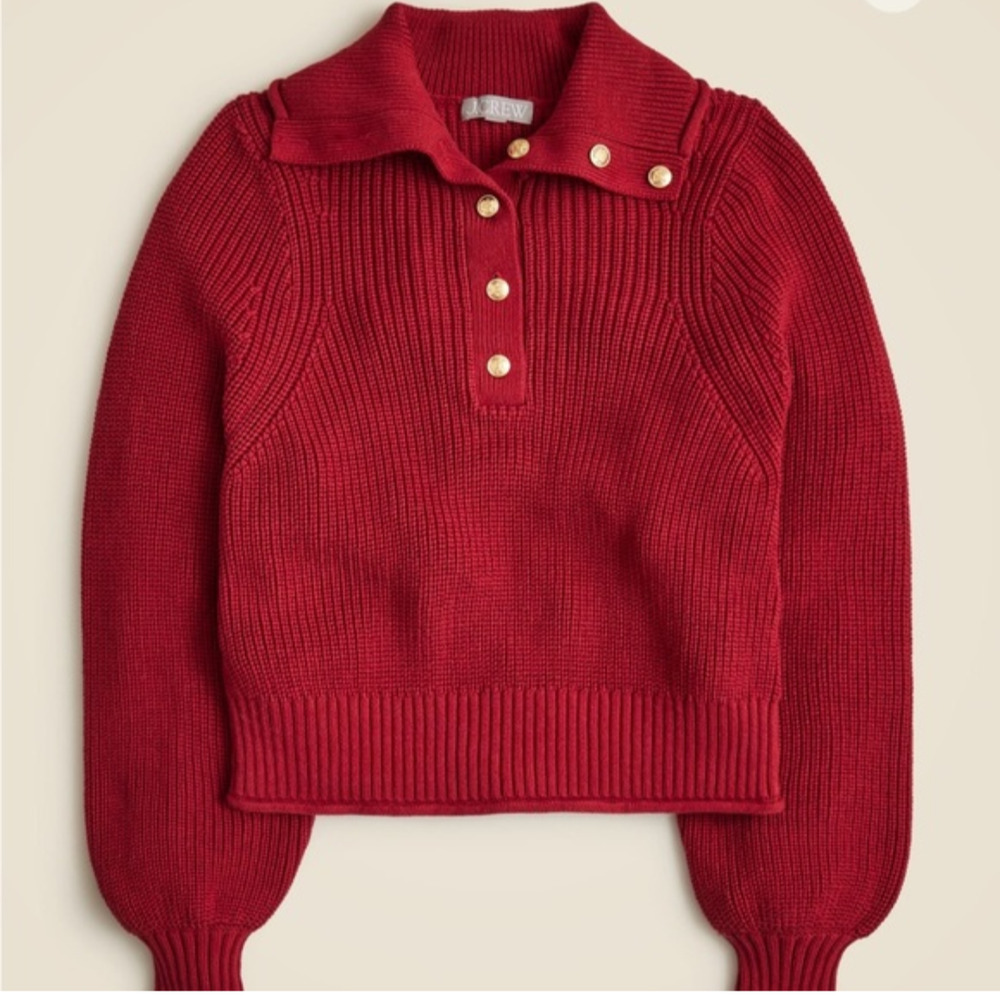 J. Crew Red Ribbed Button Collar Sweater